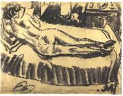 Reclining female nude on a couch